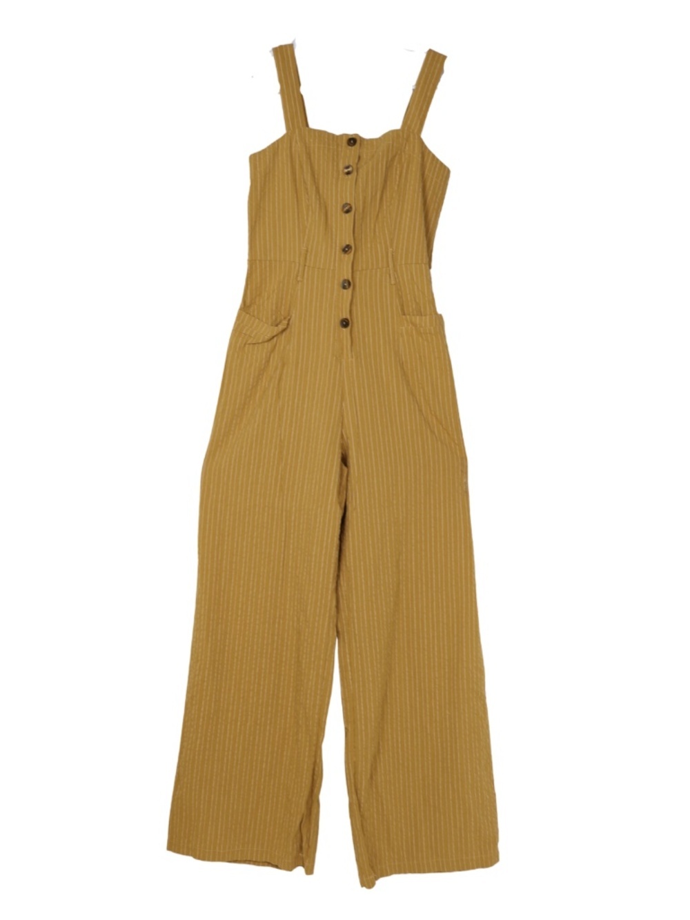 Haute Monde Mustard Stripe Wide Leg Jumpsuit Button Front Overalls Large